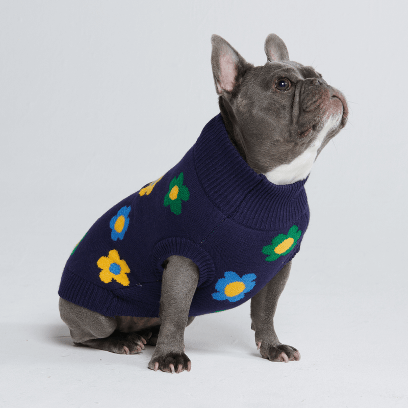 Blue Green Yellow Flowers Dog Sweater